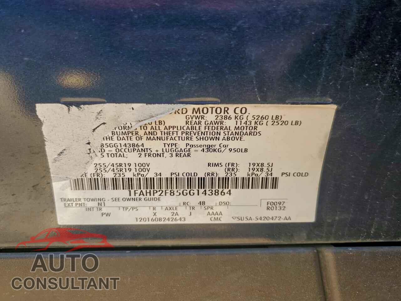 FORD TAURUS 2016 - 1FAHP2F85GG143864