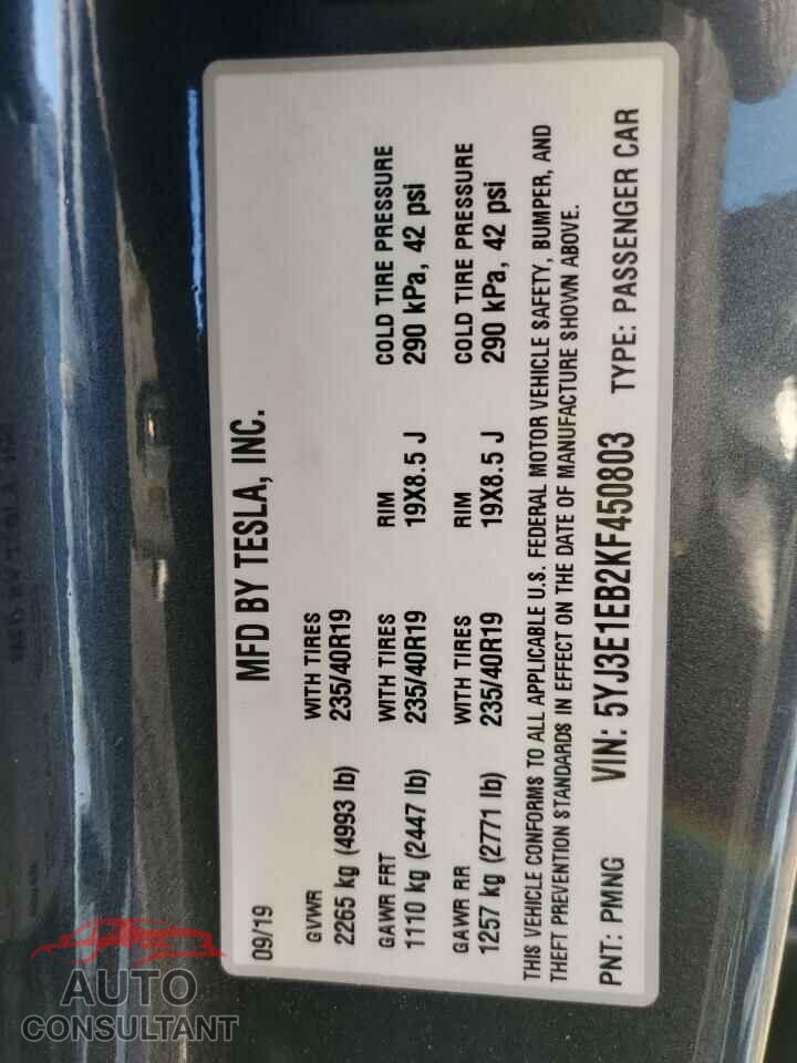 TESLA MODEL 3 2019 - 5YJ3E1EB2KF450803