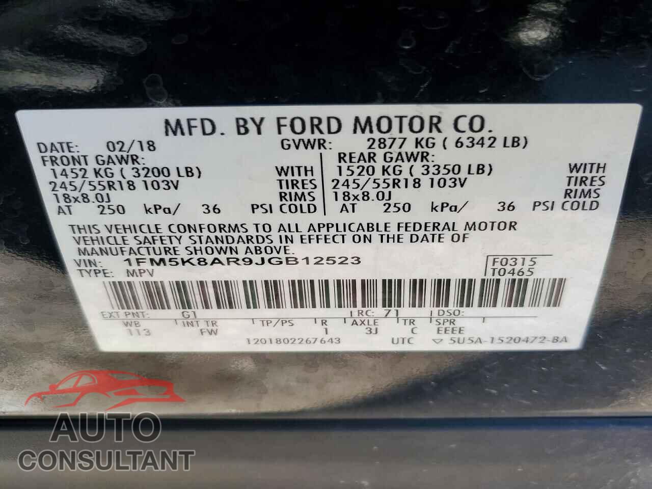 FORD EXPLORER 2018 - 1FM5K8AR9JGB12523