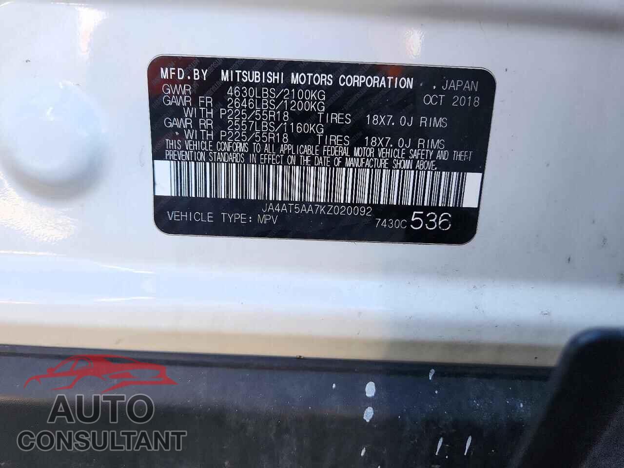 MITSUBISHI ECLIPSE 2019 - JA4AT5AA7KZ020092