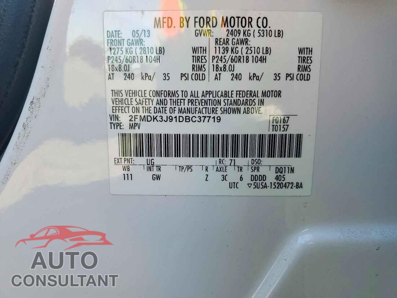 FORD EDGE 2013 - 2FMDK3J91DBC37719