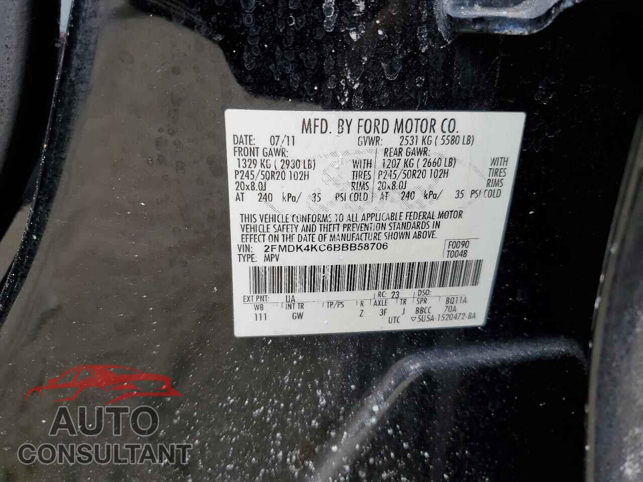 FORD EDGE 2011 - 2FMDK4KC6BBB58706