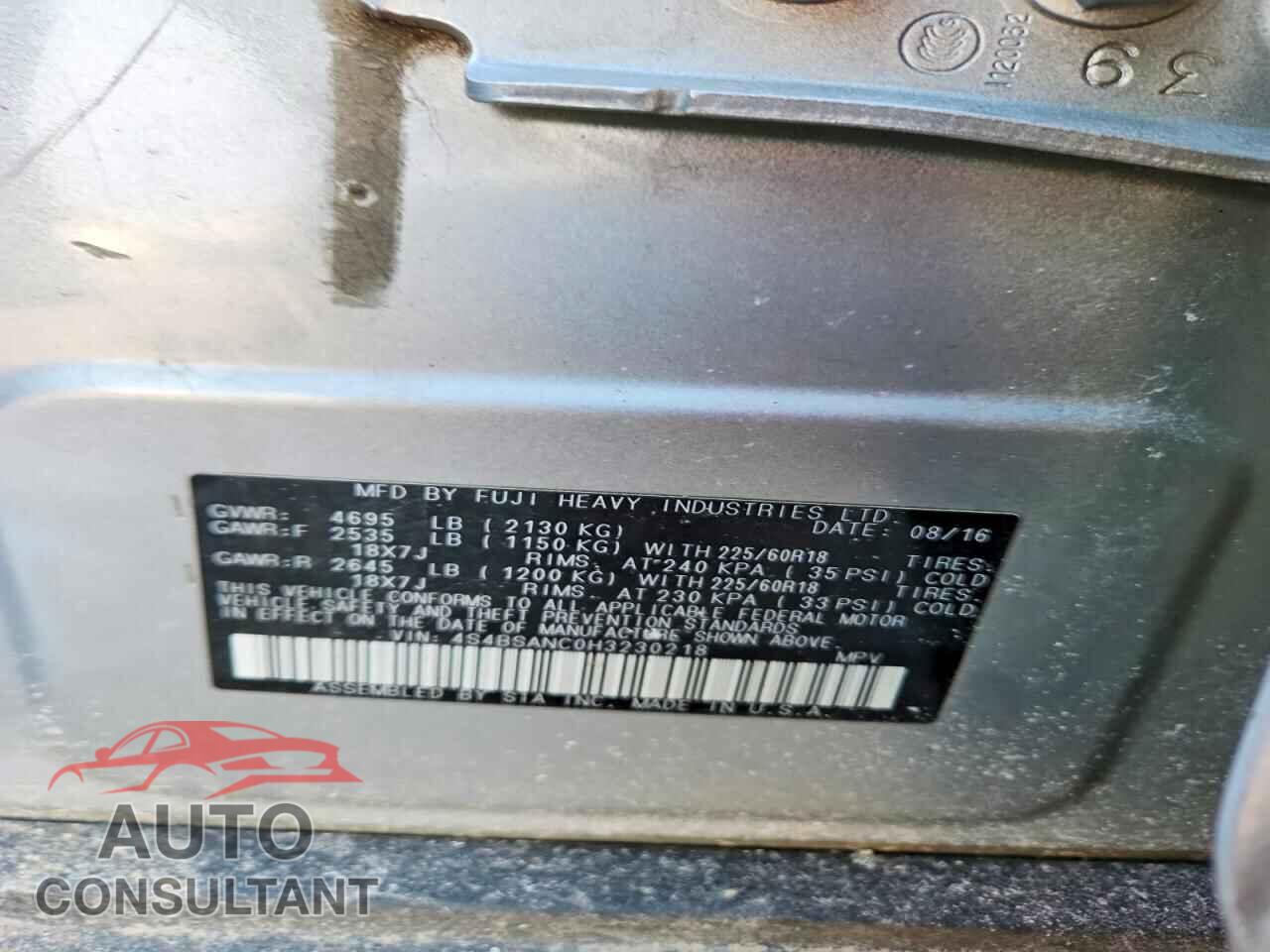 SUBARU OUTBACK 2017 - 4S4BSANC0H3230218
