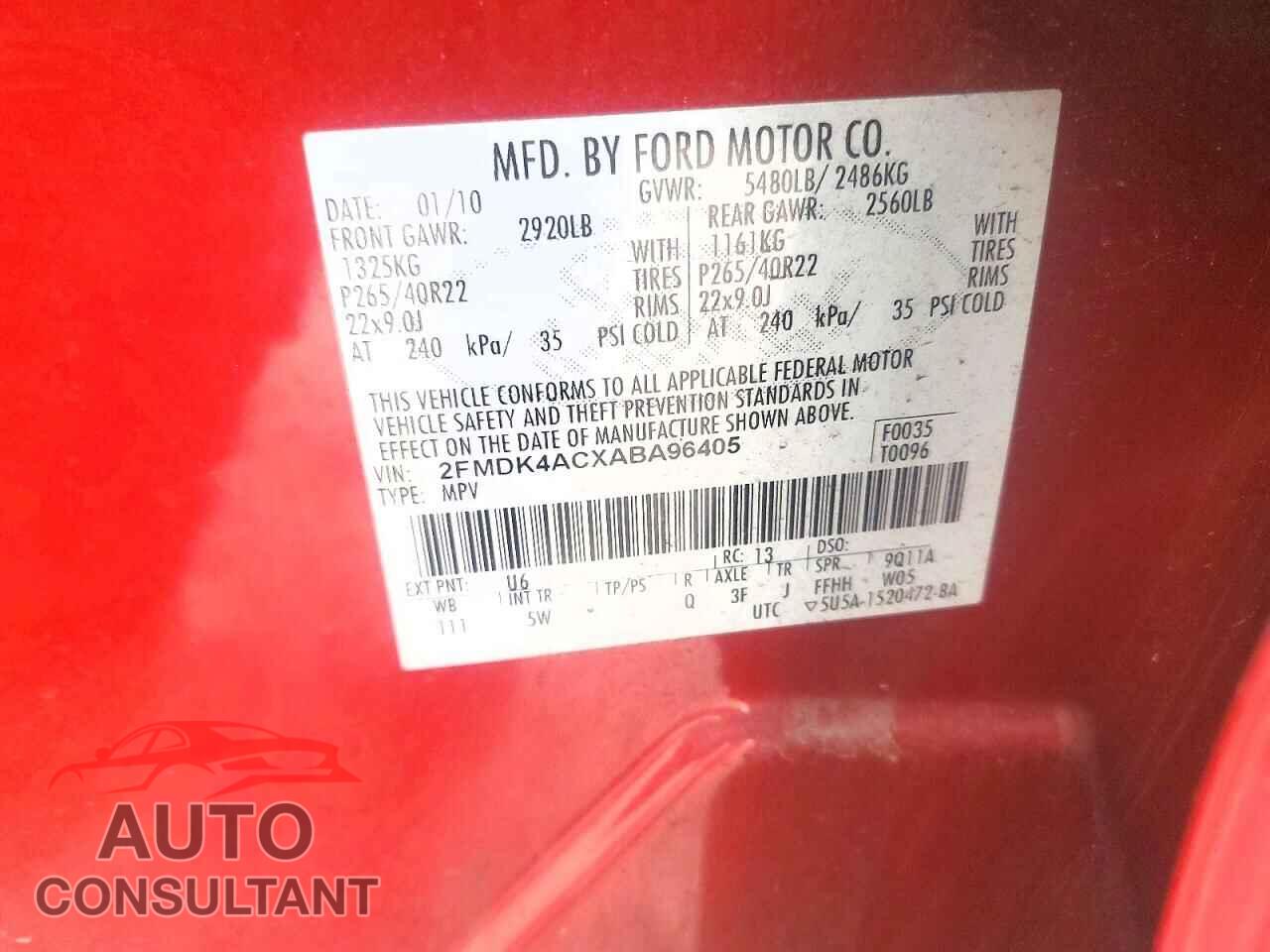 FORD EDGE 2010 - 2FMDK4ACXABA96405