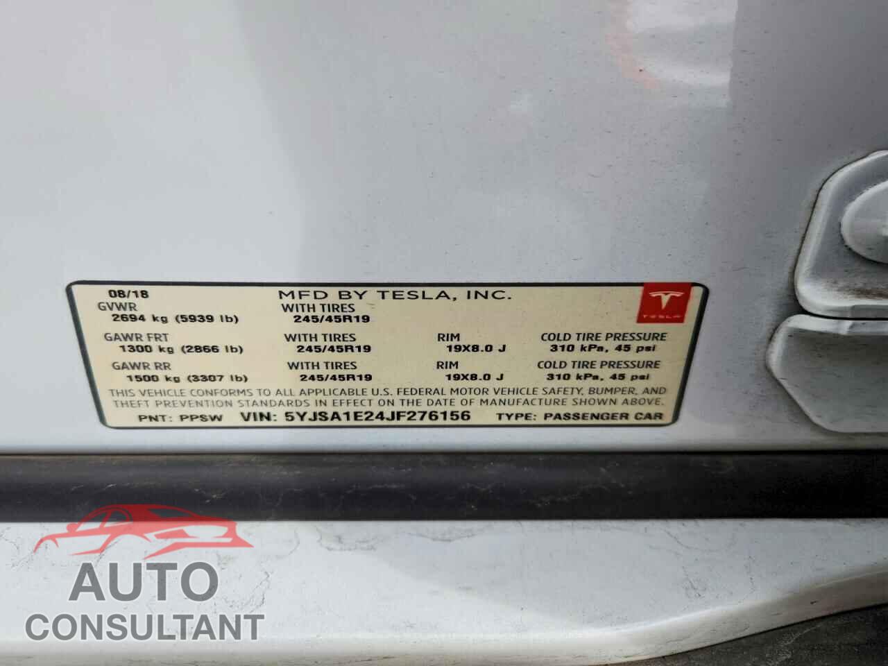 TESLA MODEL S 2018 - 5YJSA1E24JF276156