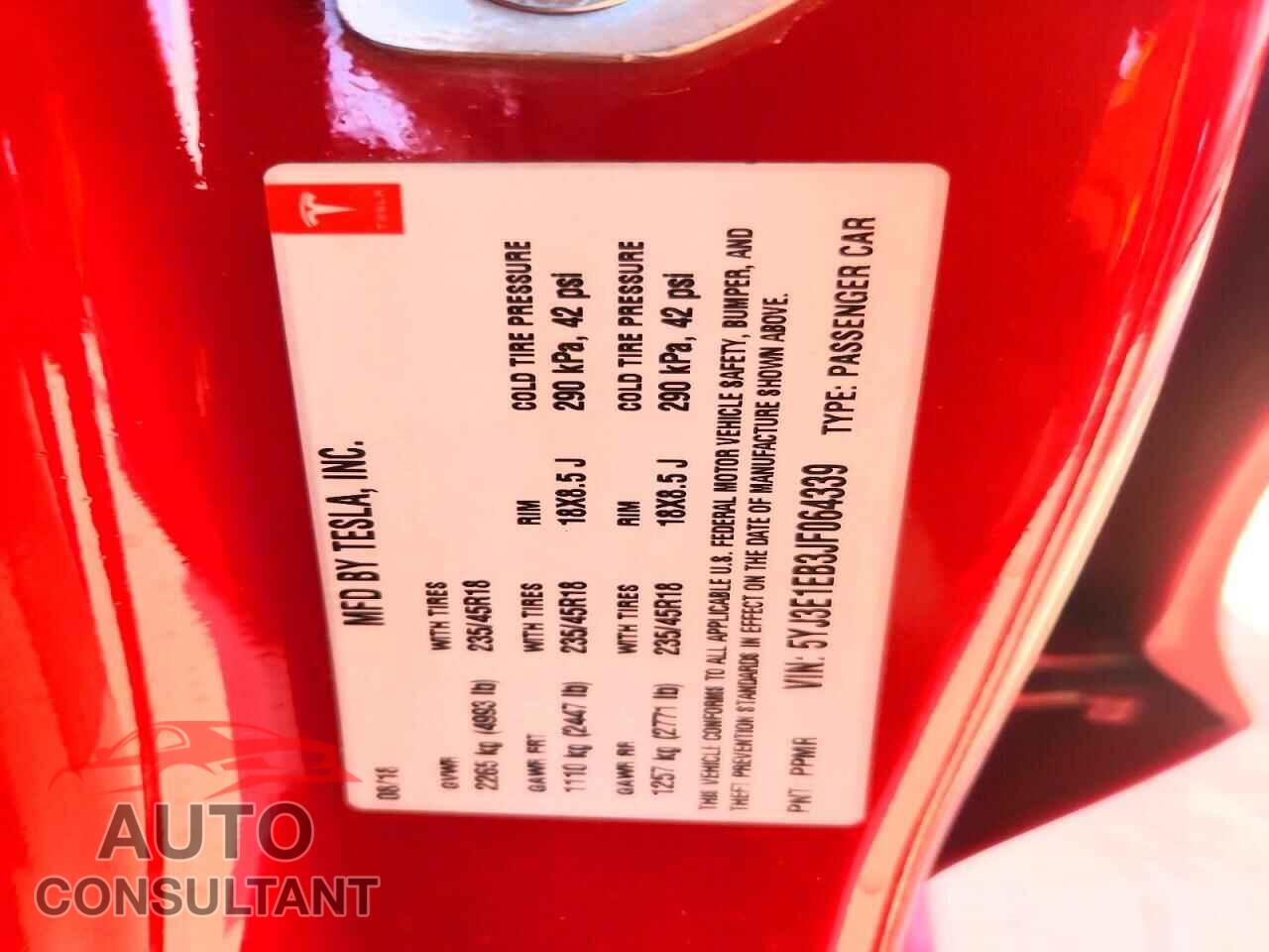 TESLA MODEL 3 2018 - 5YJ3E1EB3JF064339