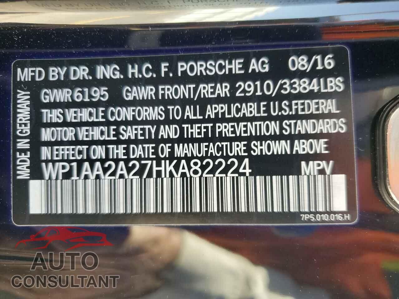 PORSCHE CAYENNE 2017 - WP1AA2A27HKA82224