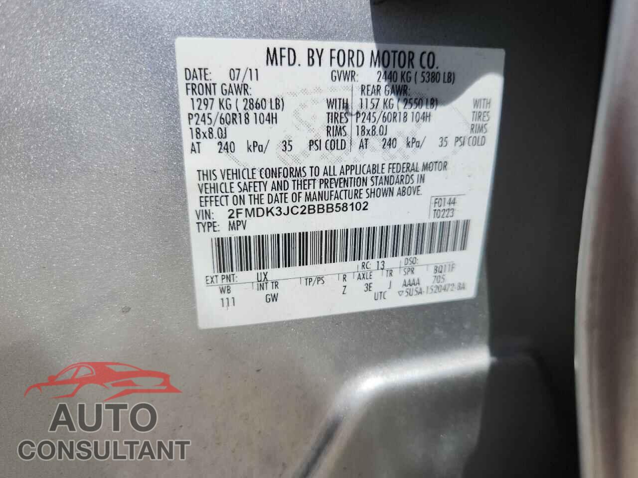 FORD EDGE 2011 - 2FMDK3JC2BBB58102