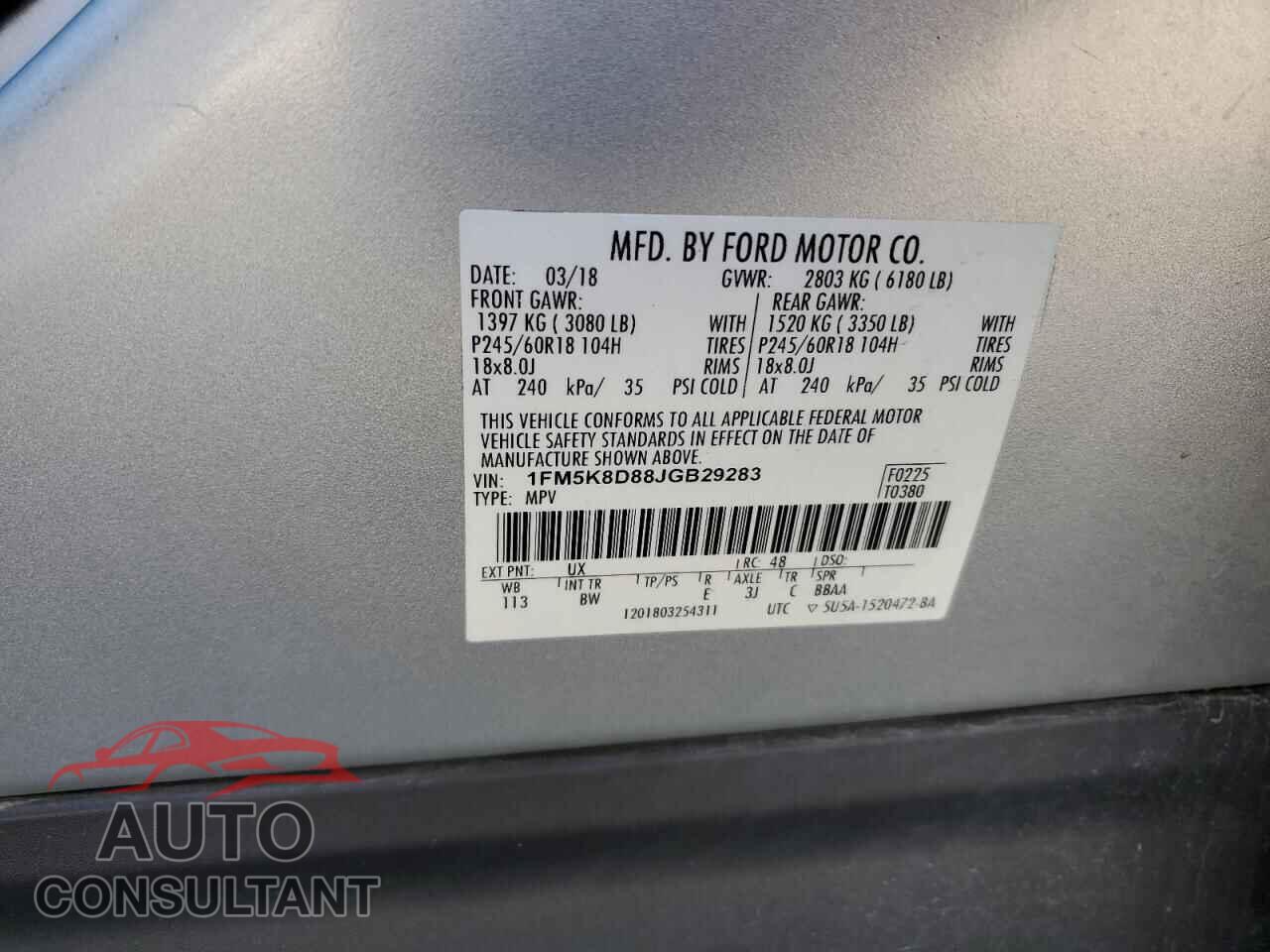 FORD EXPLORER 2018 - 1FM5K8D88JGB29283
