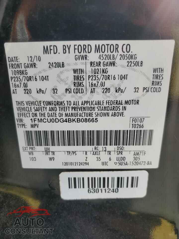 FORD ESCAPE 2011 - 1FMCU0DG4BKB08665