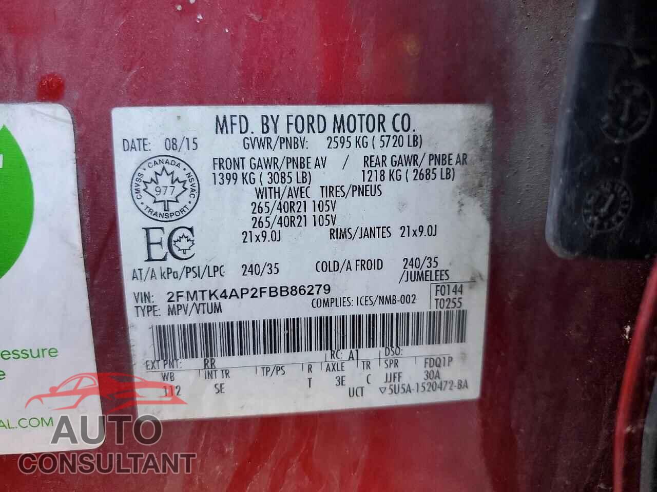 FORD EDGE 2015 - 2FMTK4AP2FBB86279