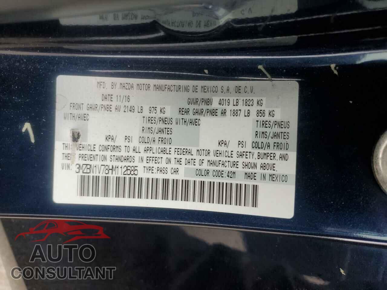 MAZDA 3 2017 - 3MZBN1V78HM112685