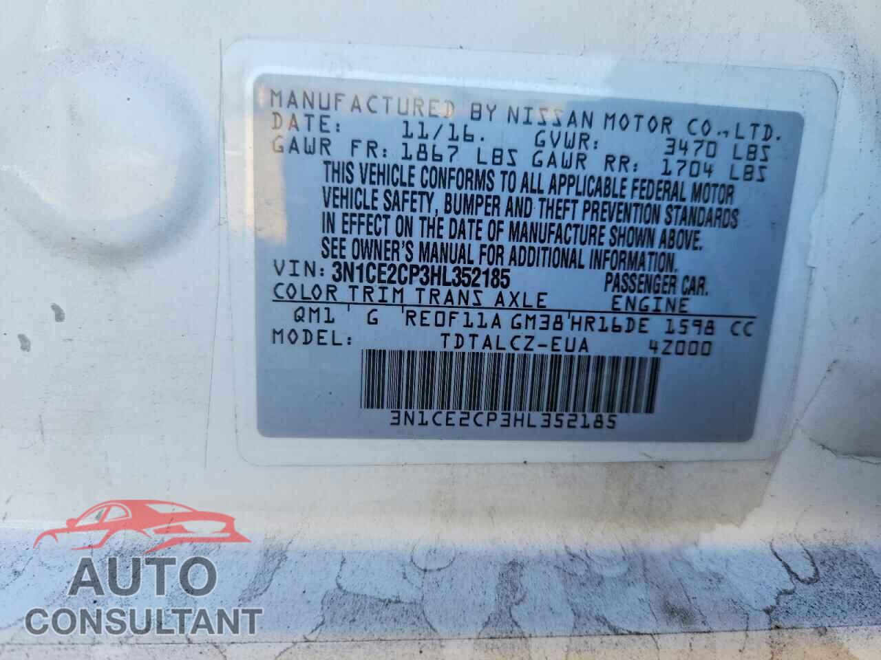 NISSAN VERSA 2017 - 3N1CE2CP3HL352185