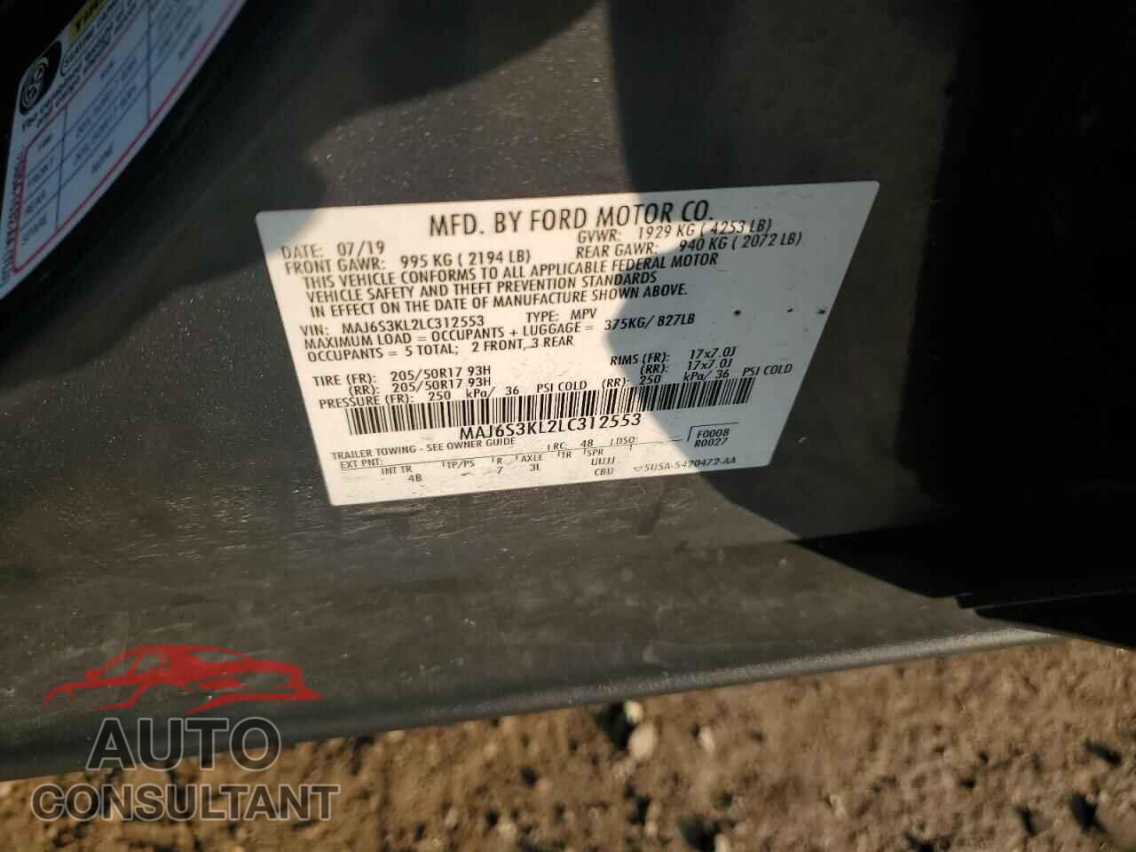 FORD ECOSPORT 2020 - MAJ6S3KL2LC312553