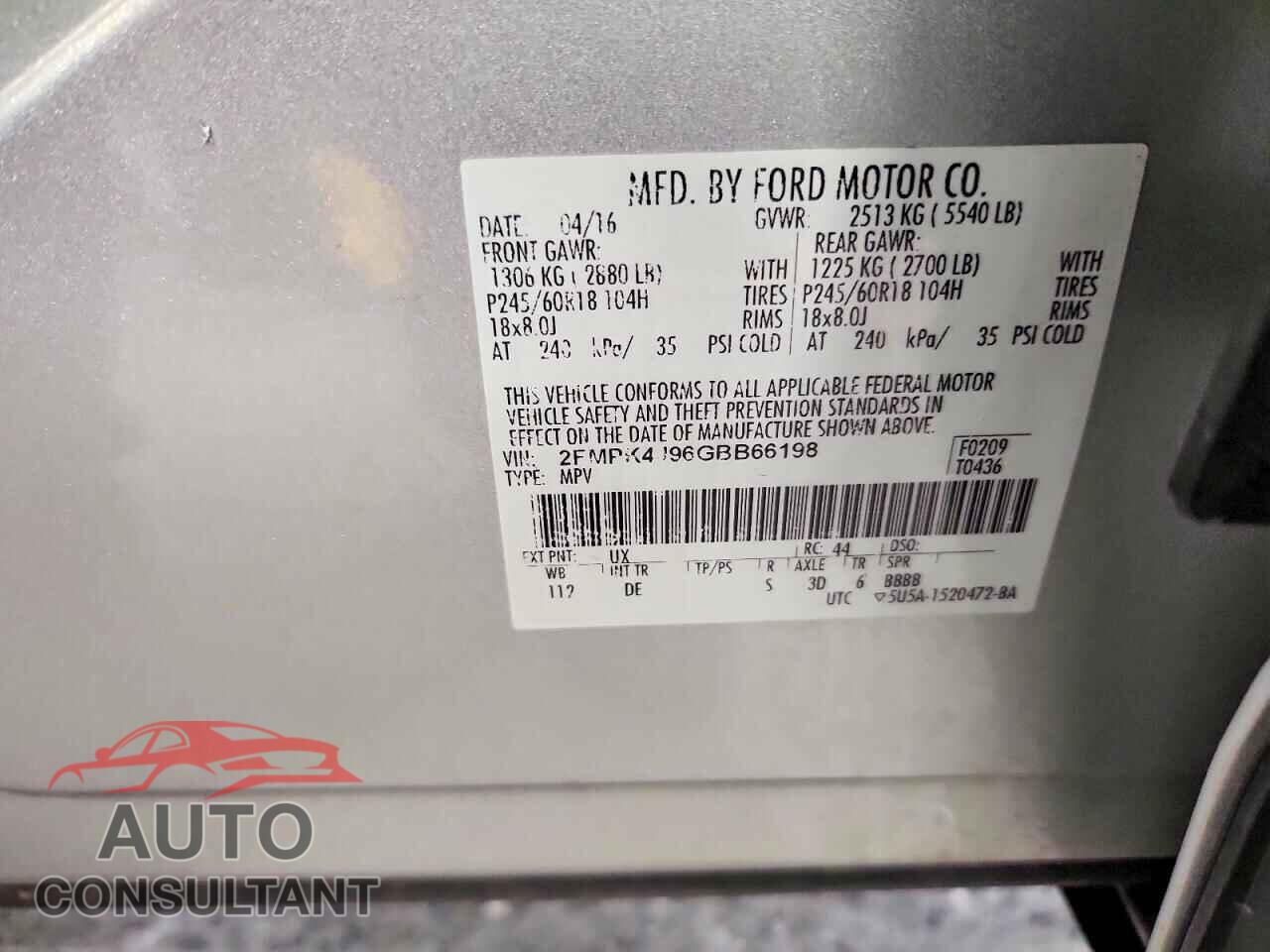 FORD EDGE 2016 - 2FMPK4J96GBB66198