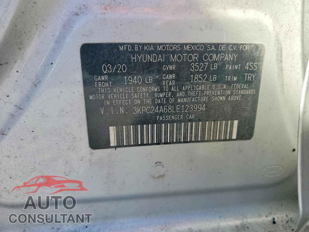 HYUNDAI ACCENT 2020 - 3KPC24A68LE123994