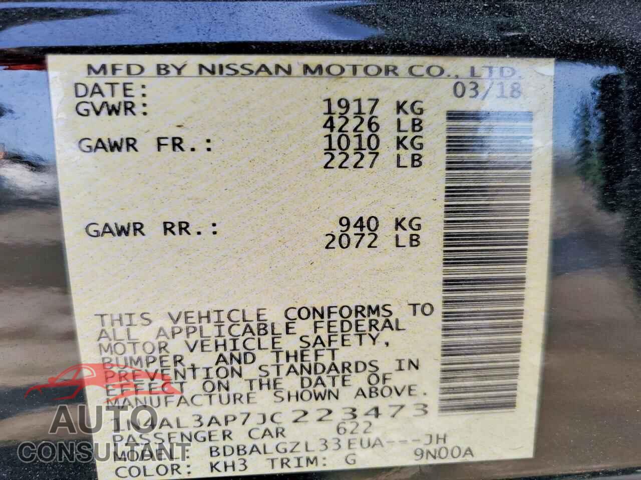 NISSAN ALTIMA 2018 - 1N4AL3AP7JC223473