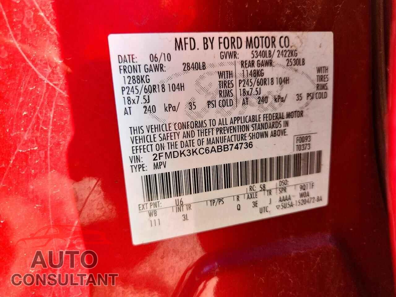FORD EDGE 2010 - 2FMDK3KC6ABB74736