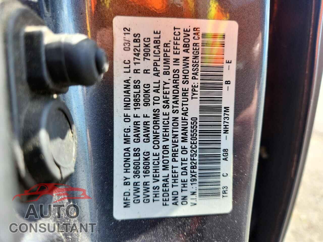 HONDA CIVIC 2012 - 19XFB2F52CE055550