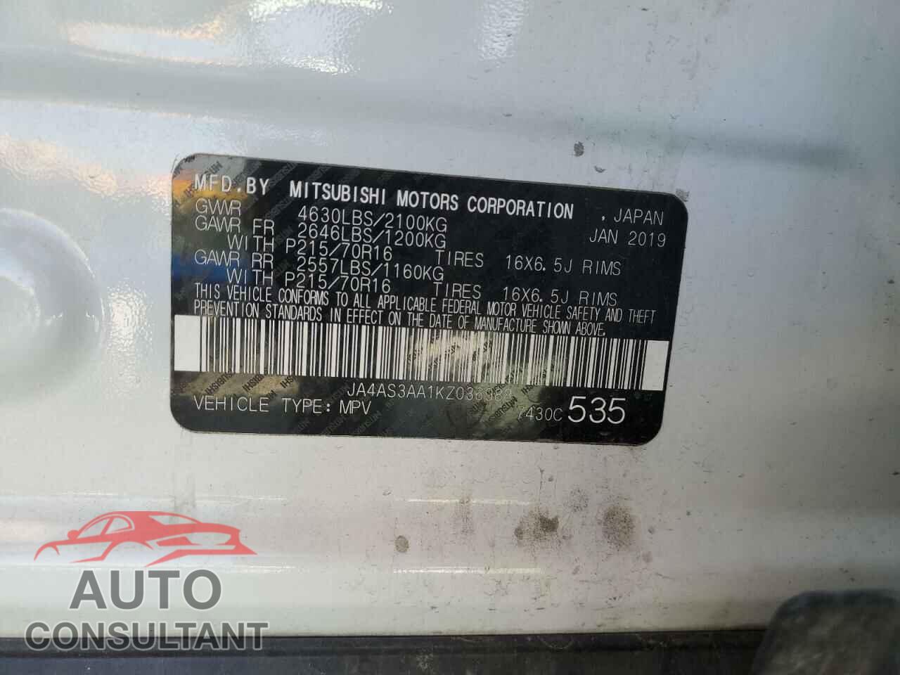 MITSUBISHI ECLIPSE 2019 - JA4AS3AA1KZ036988