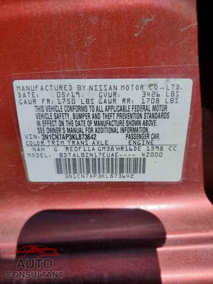 NISSAN VERSA 2019 - 3N1CN7AP3KL873642