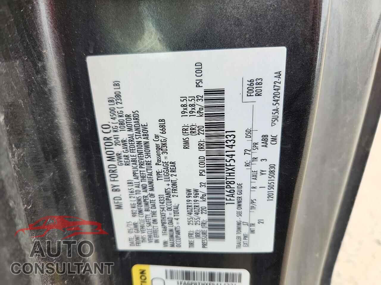 FORD MUSTANG 2015 - 1FA6P8THXF5414331