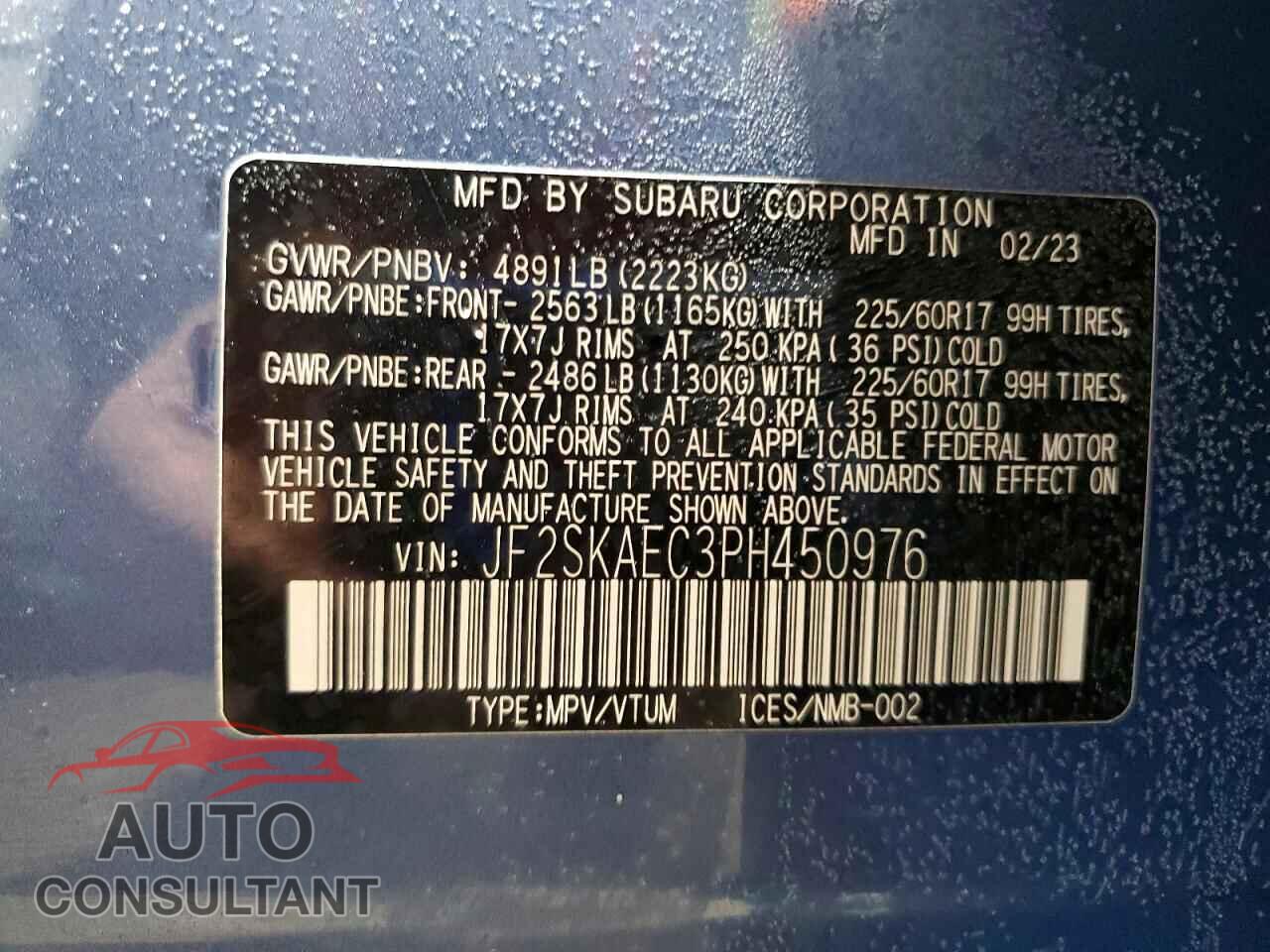SUBARU FORESTER 2023 - JF2SKAEC3PH450976