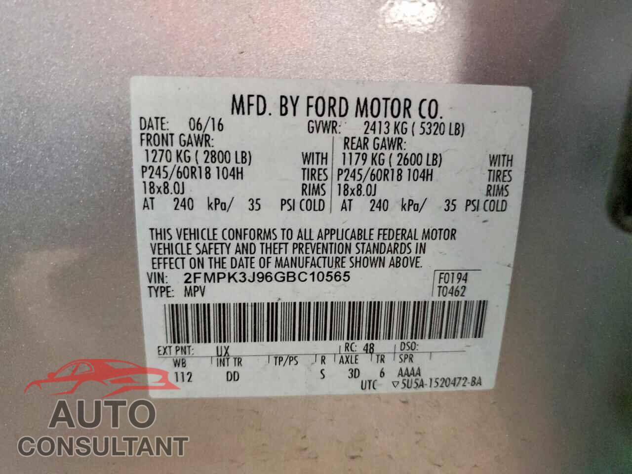 FORD EDGE 2016 - 2FMPK3J96GBC10565