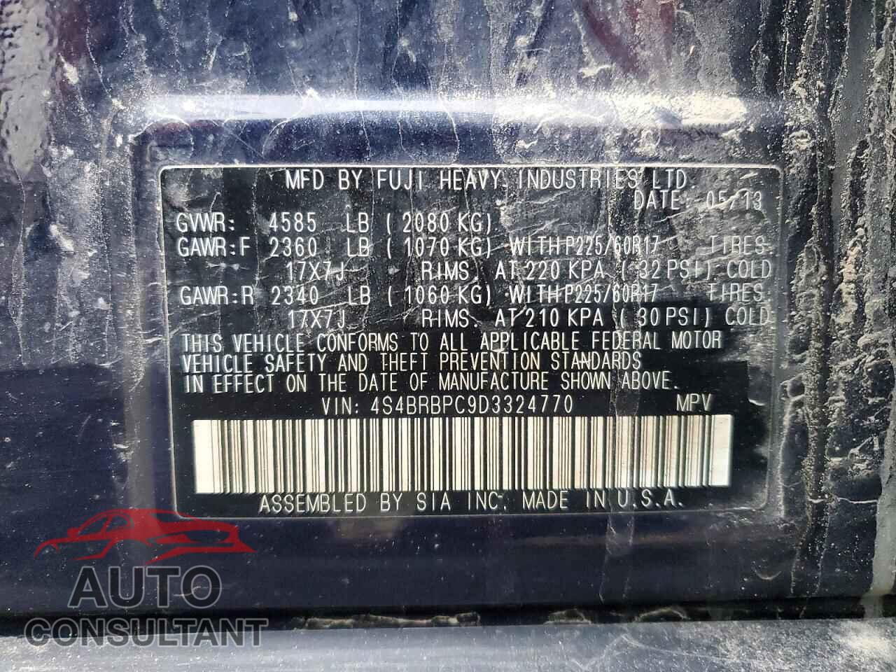 SUBARU OUTBACK 2013 - 4S4BRBPC9D3324770