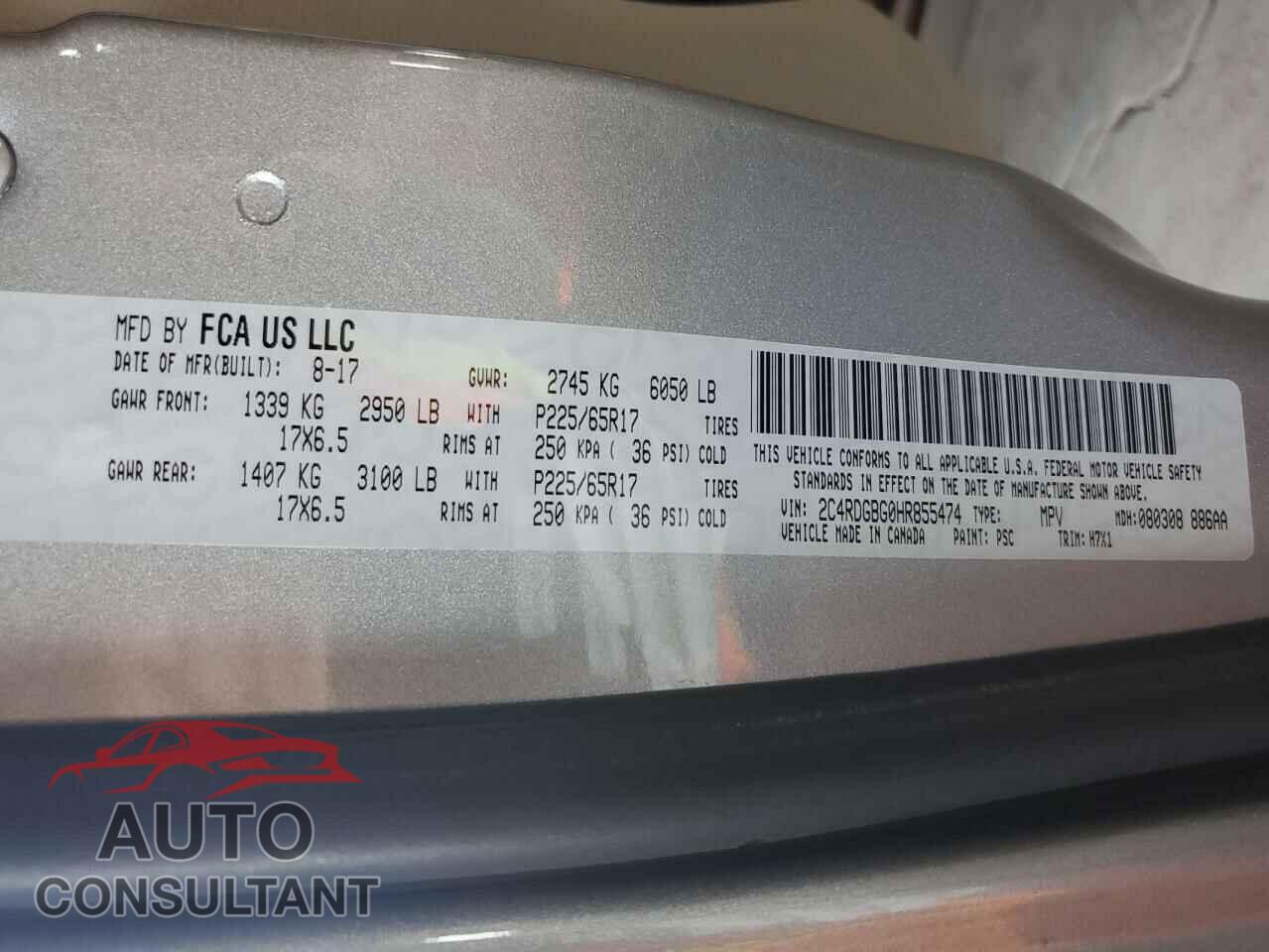 DODGE CARAVAN 2017 - 2C4RDGBG0HR855474