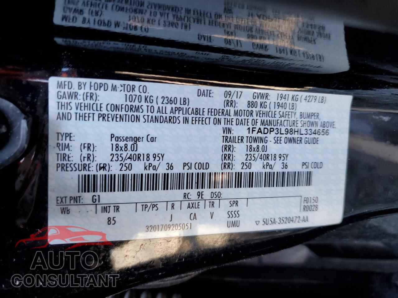 FORD FOCUS 2017 - 1FADP3L98HL334656