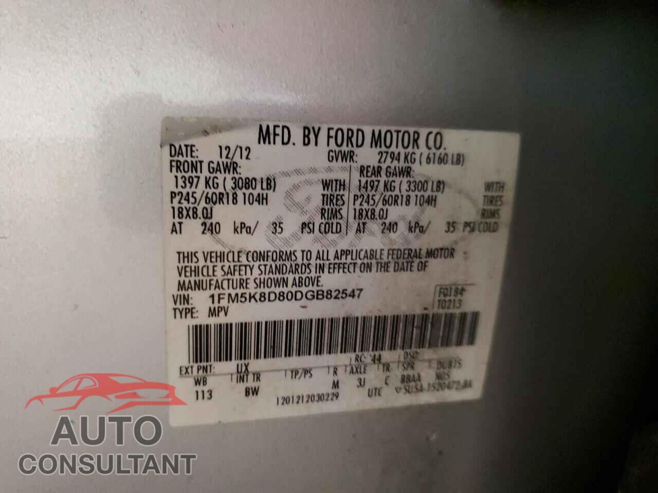 FORD EXPLORER 2013 - 1FM5K8D80DGB82547