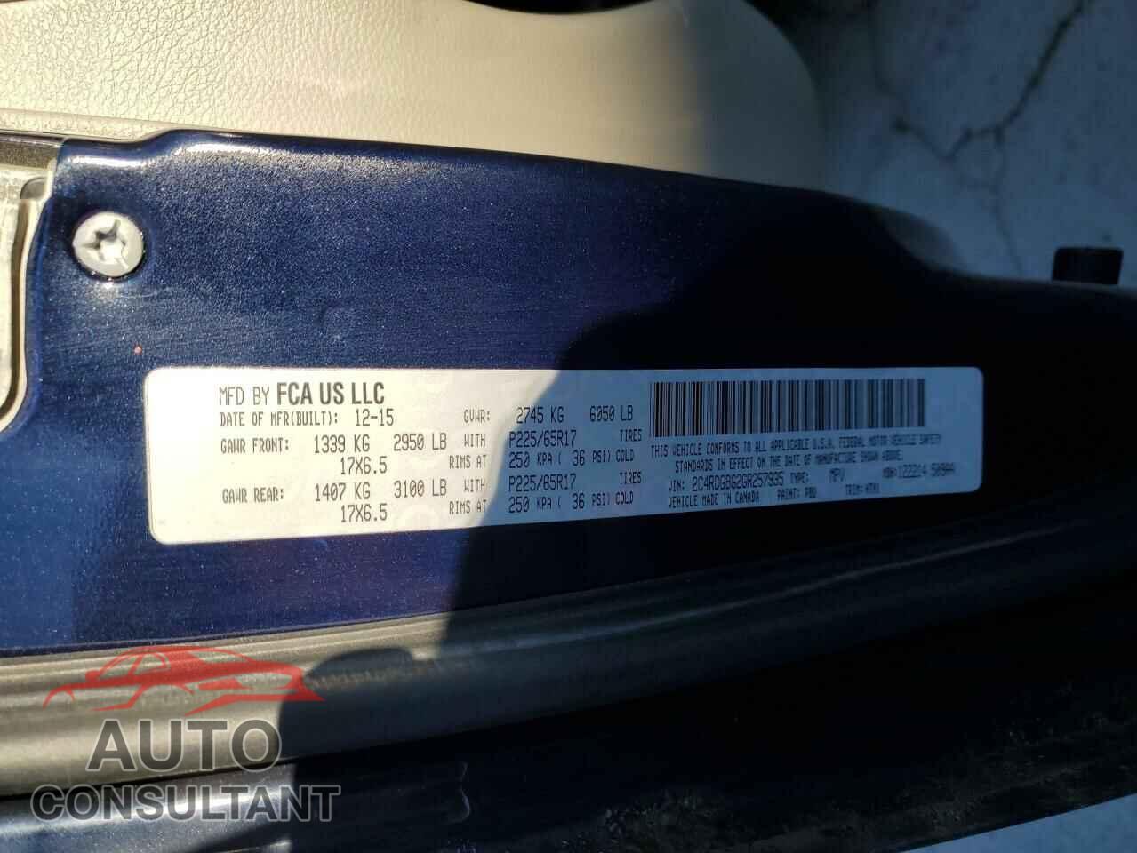 DODGE CARAVAN 2016 - 2C4RDGBG2GR257935