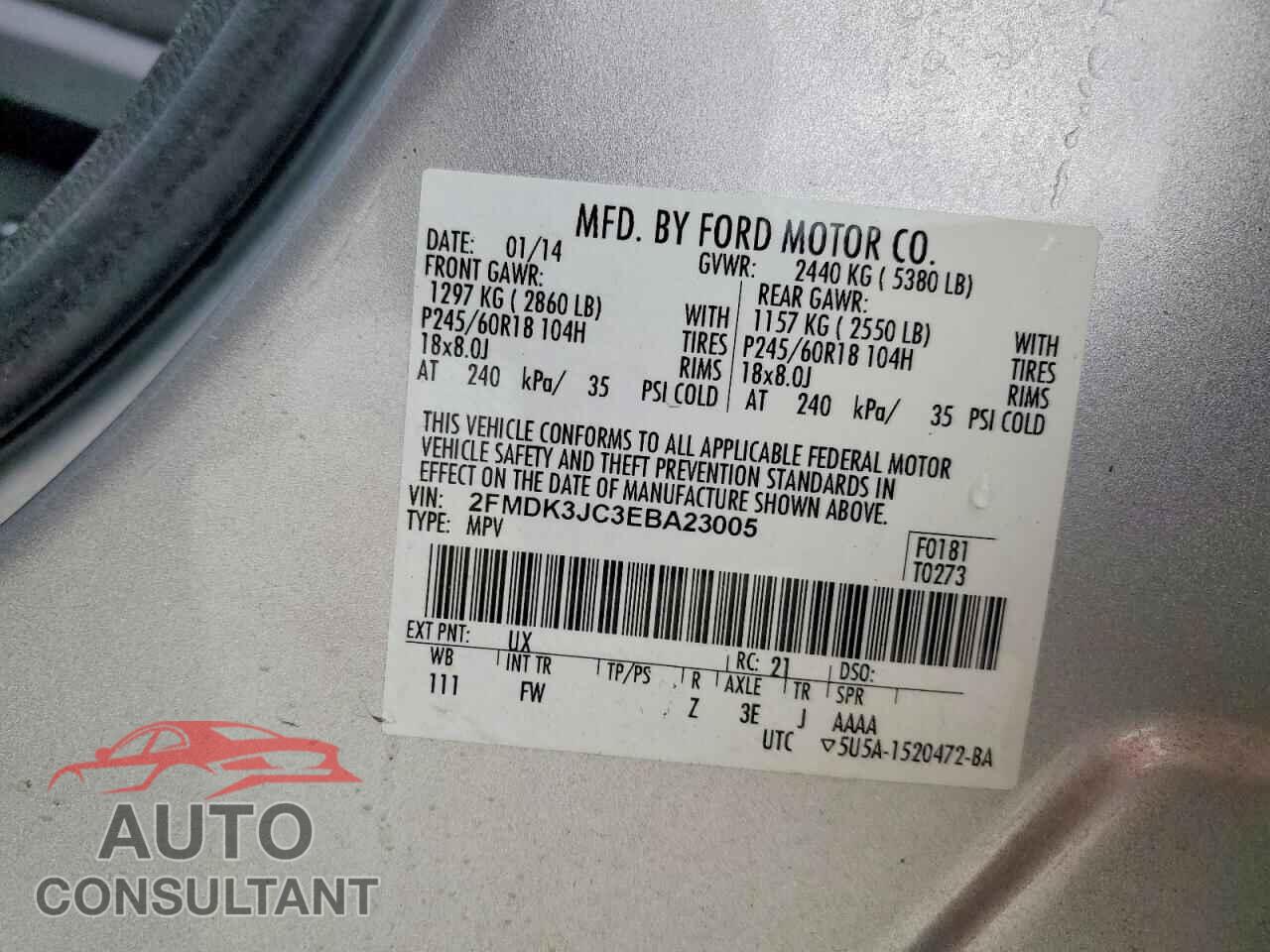 FORD EDGE 2014 - 2FMDK3JC3EBA23005