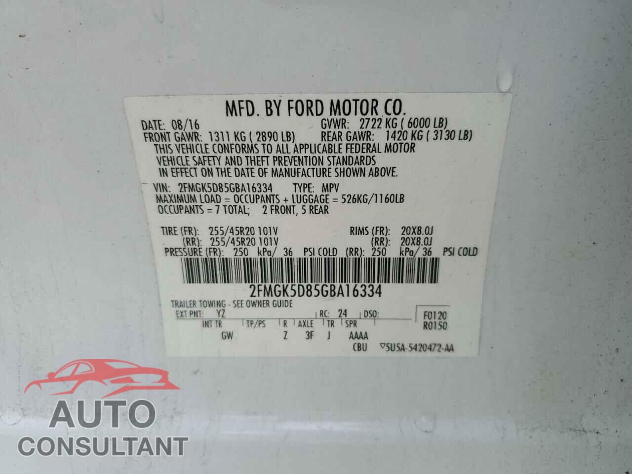 FORD FLEX 2016 - 2FMGK5D85GBA16334
