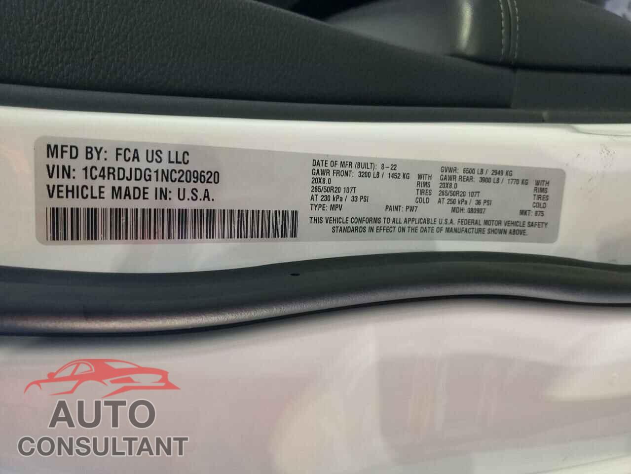 DODGE DURANGO 2022 - 1C4RDJDG1NC209620