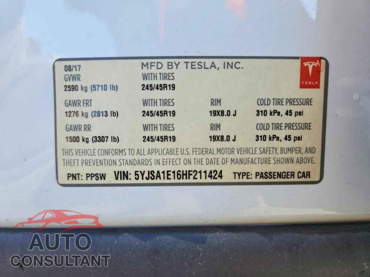 TESLA MODEL S 2017 - 5YJSA1E16HF211424