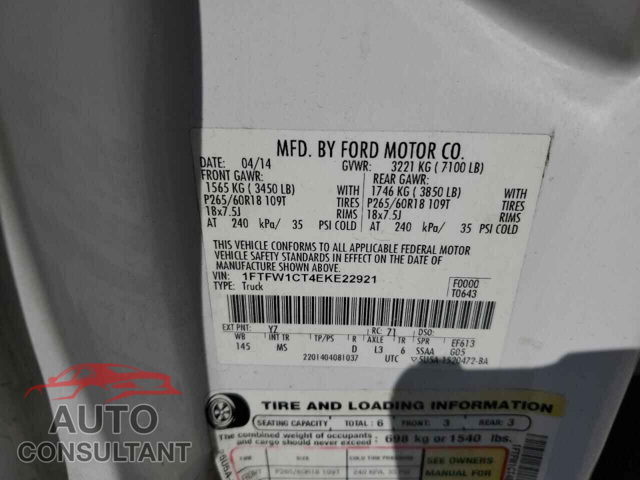 FORD F-150 2014 - 1FTFW1CT4EKE22921