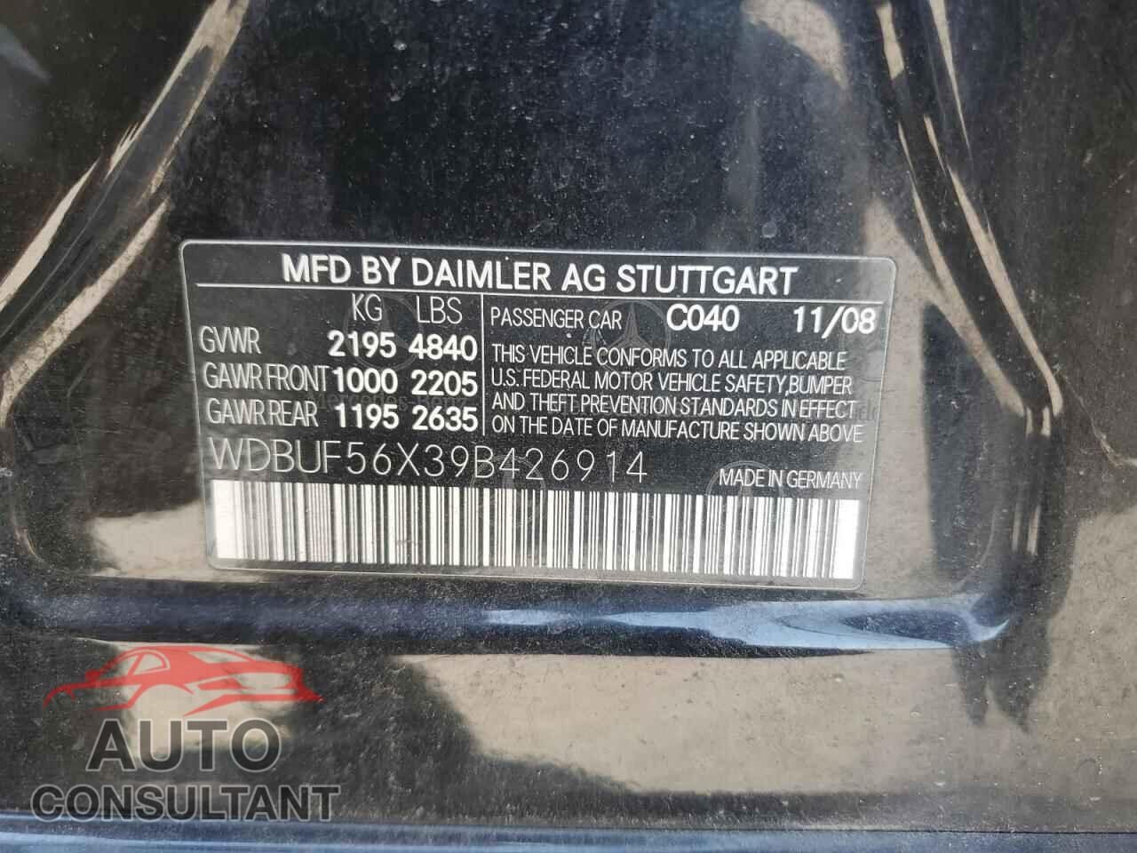 MERCEDES-BENZ E-CLASS 2009 - WDBUF56X39B426914
