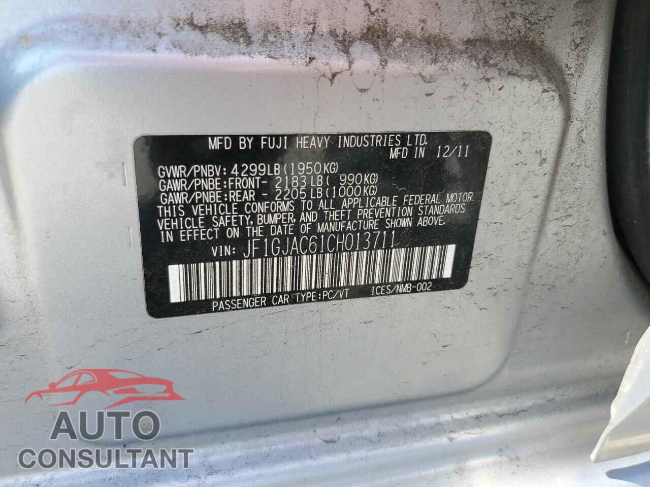 SUBARU IMPREZA 2012 - JF1GJAC61CH013711