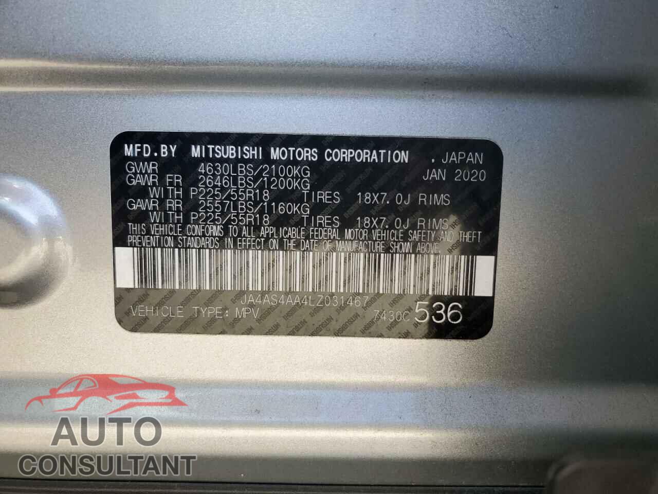 MITSUBISHI ECLIPSE 2020 - JA4AS4AA4LZ031467