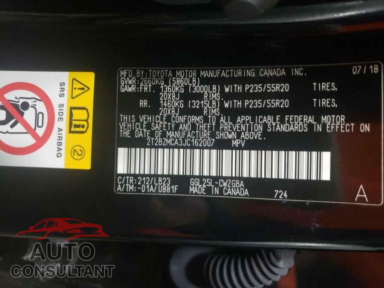 LEXUS RX350 2018 - 2T2BZMCA3JC162007