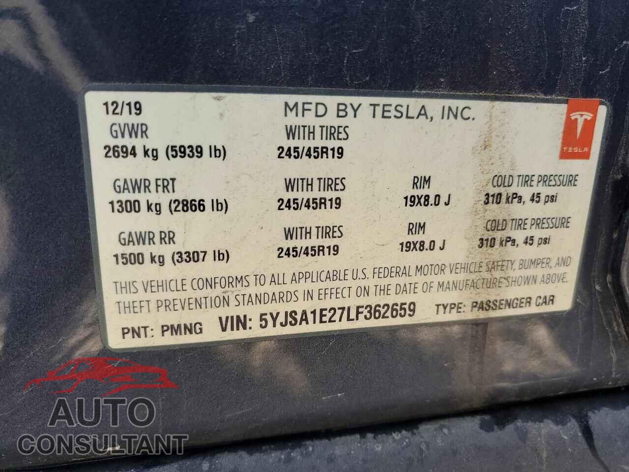 TESLA MODEL S 2020 - 5YJSA1E27LF362659