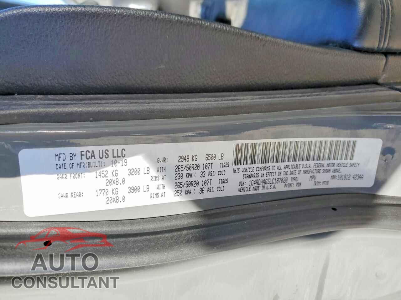 DODGE DURANGO 2020 - 1C4RDHAG5LC187020
