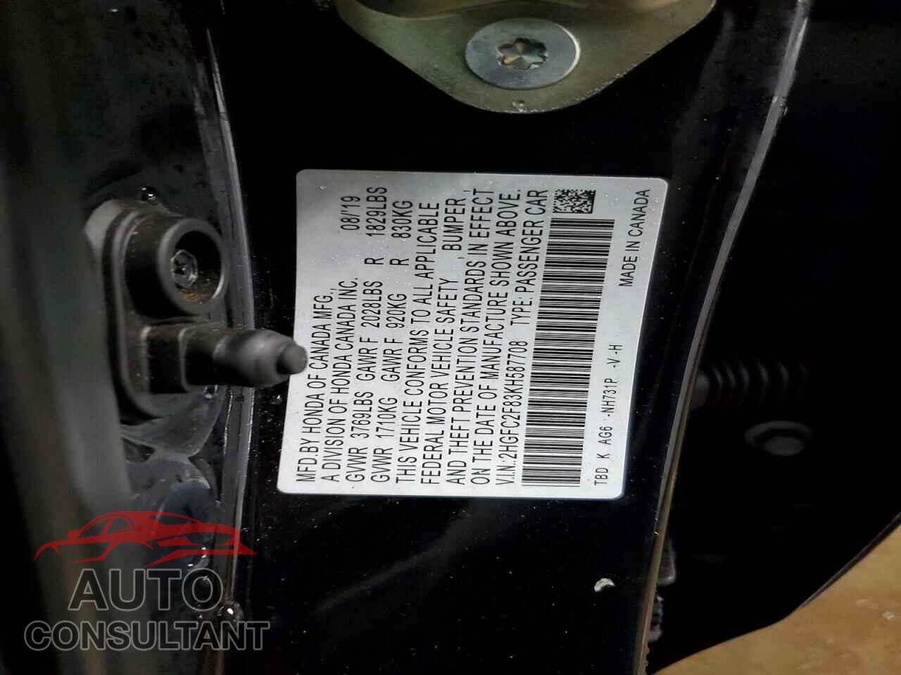 HONDA CIVIC 2019 - 2HGFC2F83KH587708