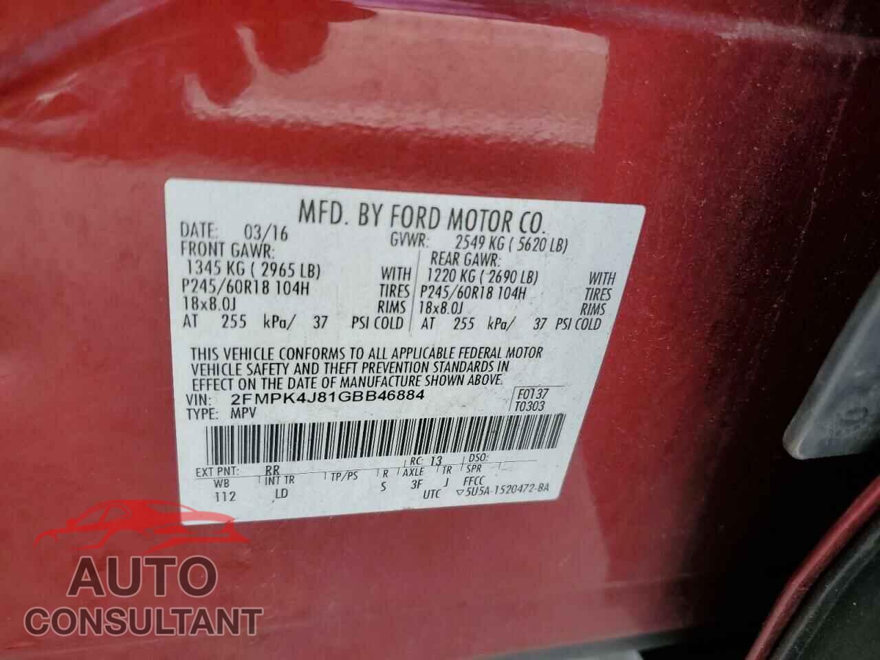 FORD EDGE 2016 - 2FMPK4J81GBB46884