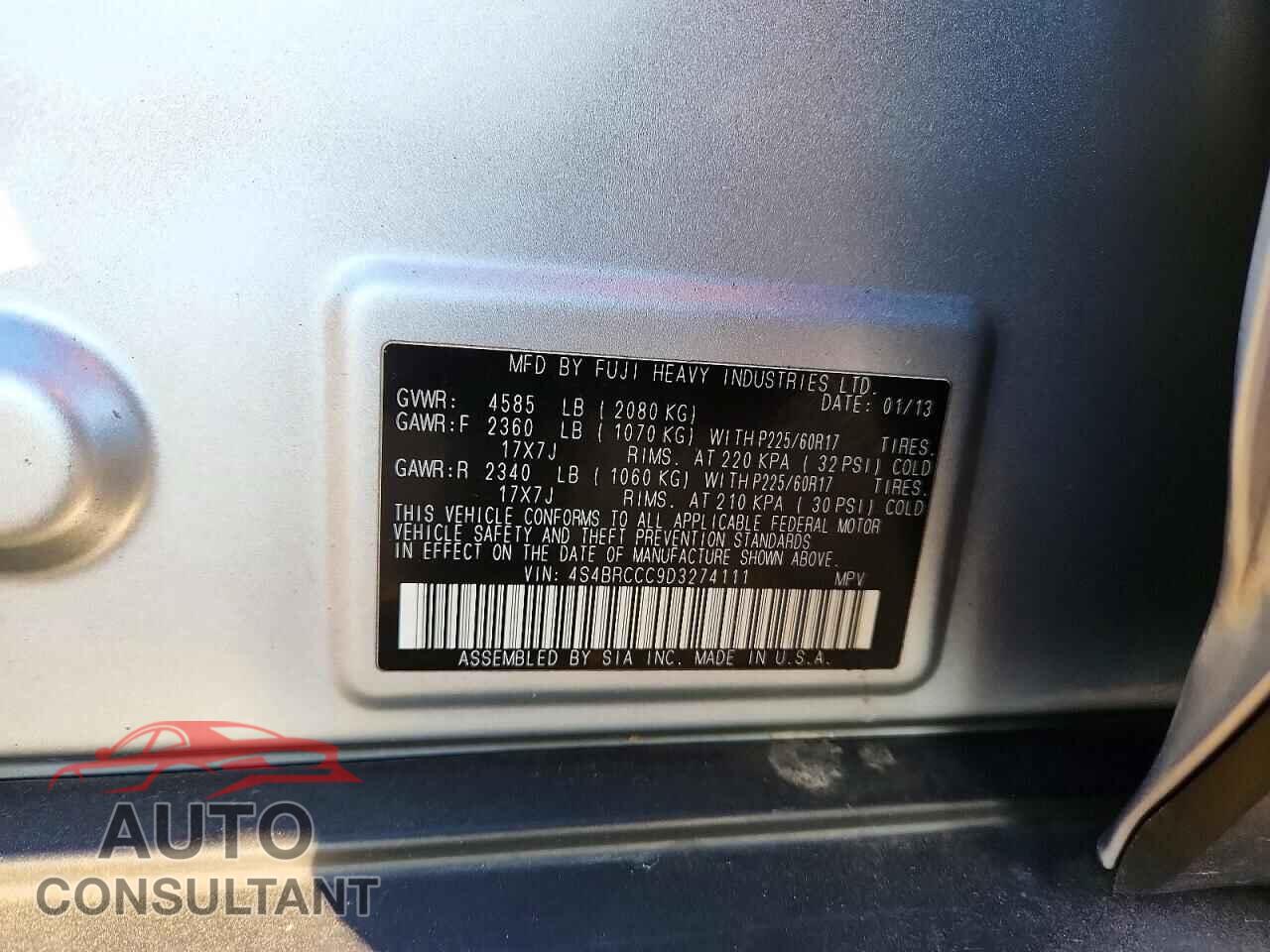 SUBARU LEGACY 2013 - 4S4BRCCC9D3274111
