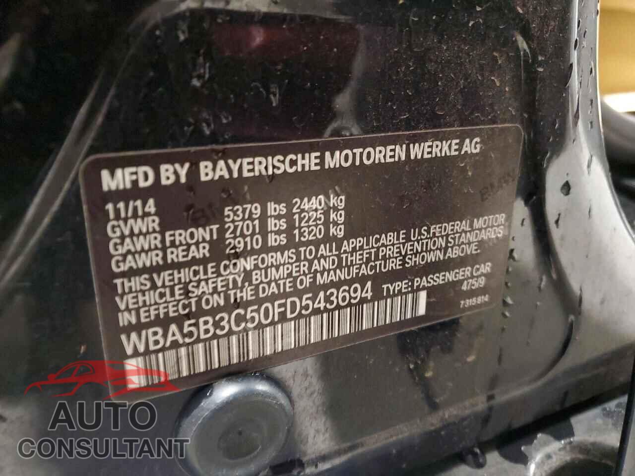 BMW 5 SERIES 2015 - WBA5B3C50FD543694