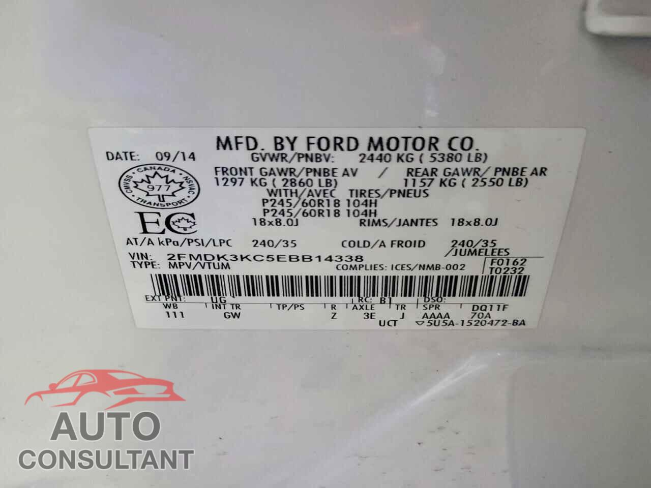 FORD EDGE 2014 - 2FMDK3KC5EBB14338