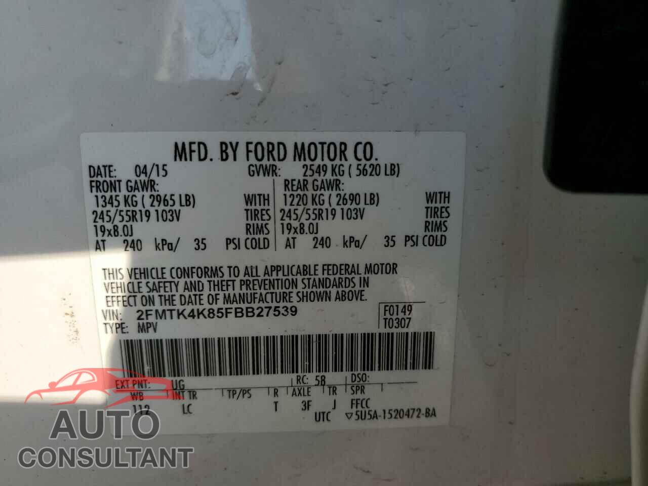 FORD EDGE 2015 - 2FMTK4K85FBB27539